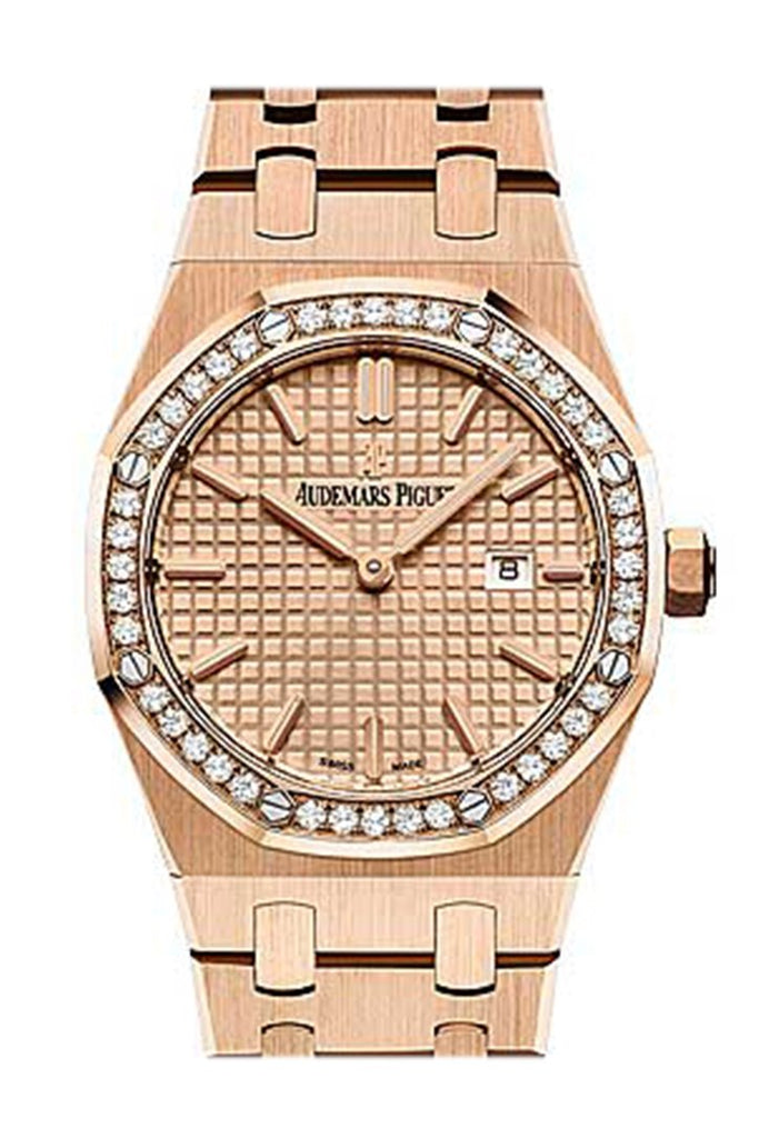 Audemars Piguet Royal Oak Quartz Diamonds Rose Gold Dial Rose Gold Steel Strap Watch for Women - 67651OR.ZZ.1261OR.03