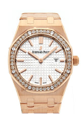 Audemars Piguet Royal Oak Quartz White Dial Rose Gold Steel Strap Watch for Women - 67651OR.ZZ.1261OR.01