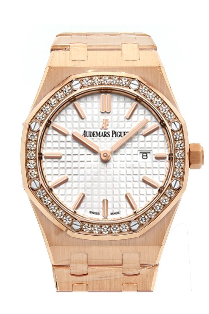 Audemars Piguet Royal Oak Quartz White Dial Rose Gold Steel Strap Watch for Women - 67651OR.ZZ.1261OR.01
