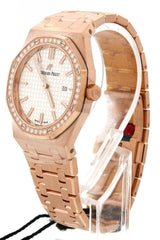 Audemars Piguet Royal Oak Quartz White Dial Rose Gold Steel Strap Watch for Women - 67651OR.ZZ.1261OR.01
