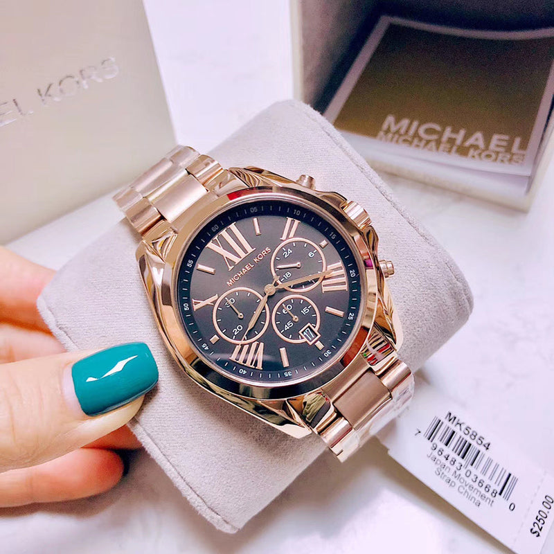 Michael Kors Bradshaw Black Dial Rose Gold Steel Strap Watch for Women - MK5854 Buy Now By Michael Kors