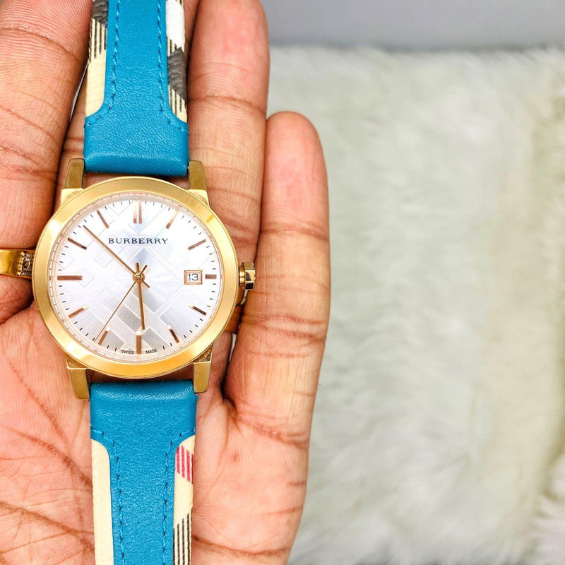 Burberry Heritage Gold Dial Blue Leather Strap Watch for Women - BU9112 Buy Now By Burberry