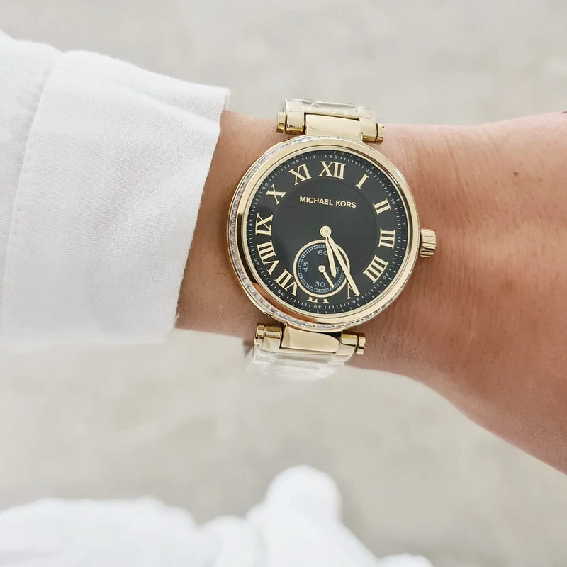 Michael Kors Skylar Black Dial Gold Steel Strap Watch for Women - MK5989 Buy Now By Michael Kors