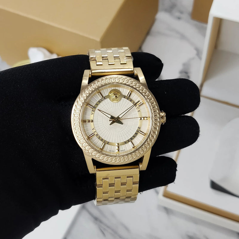 Versace Code Quartz Silver Dial Gold Steel Strap Watch For Men - VEPO00420 Buy Now By Versace