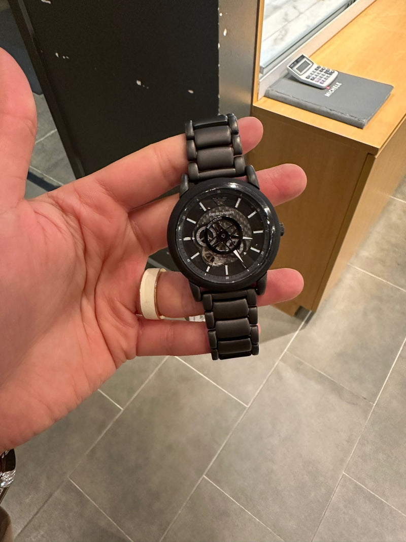 Emporio Armani Meccanico Automatic Black Dial Black Steel Strap Watch For Men - AR60010 Buy Now By Emporio Armani