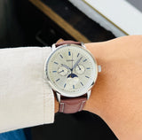 Fossil Neutra Minimalist Moonphase Silver Dial Brown Leather Strap Watch for Men - FS5905 Buy Now By Fossil