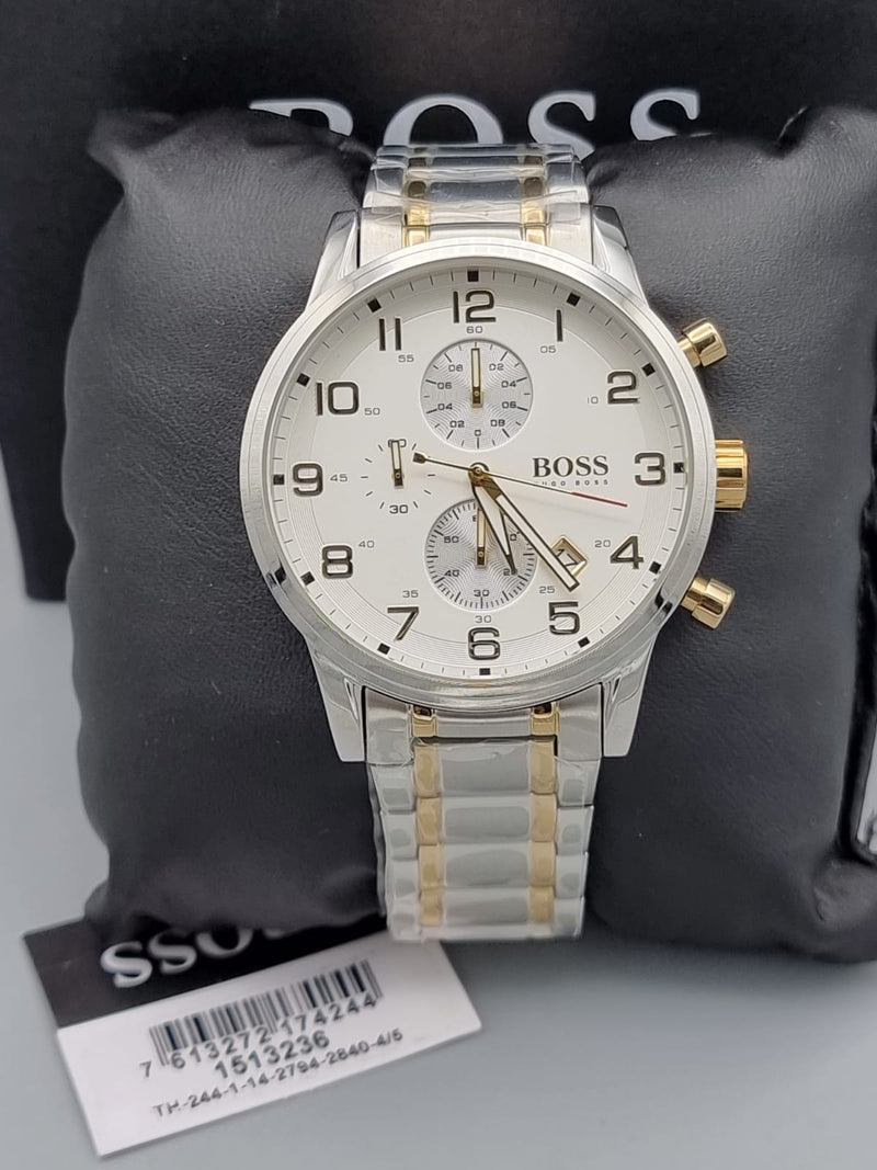 Hugo Boss Areoliner Chronograph White Dial Two Tone Steel Strap Watch for Men - 1513236 Buy Now By Hugo Boss