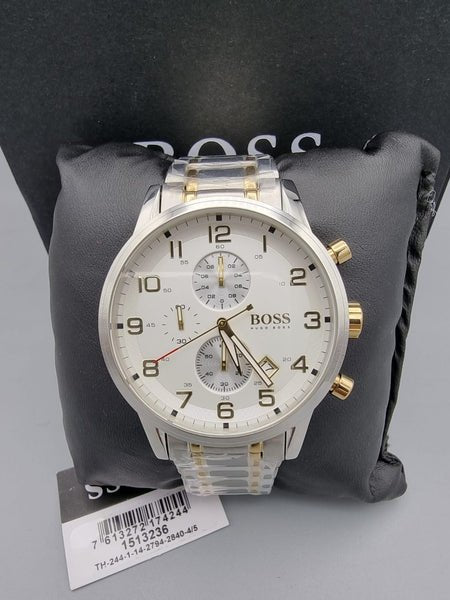 Hugo Boss Areoliner Chronograph White Dial Two Tone Steel Strap Watch for Men - 1513236 Buy Now By Hugo Boss
