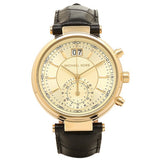 Michael Kors Sawyer Champagne Dial Black Leather Strap Watch for Women - MK2433 Buy Now By Michael Kors