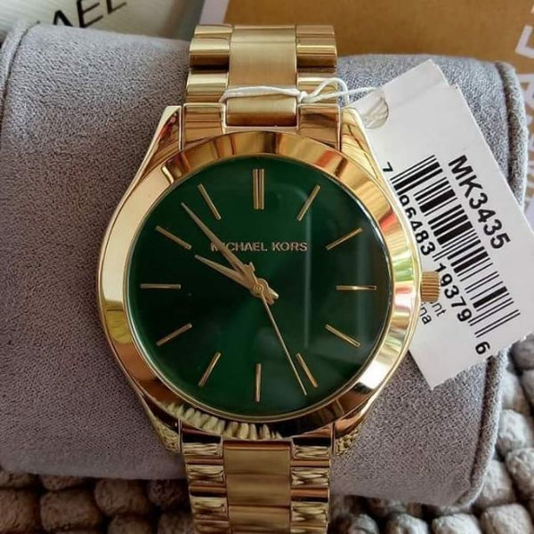 Michael Kors Slim Runway Green Dial Gold Steel Strap Watch for Women - MK3435 Buy Now By Michael Kors