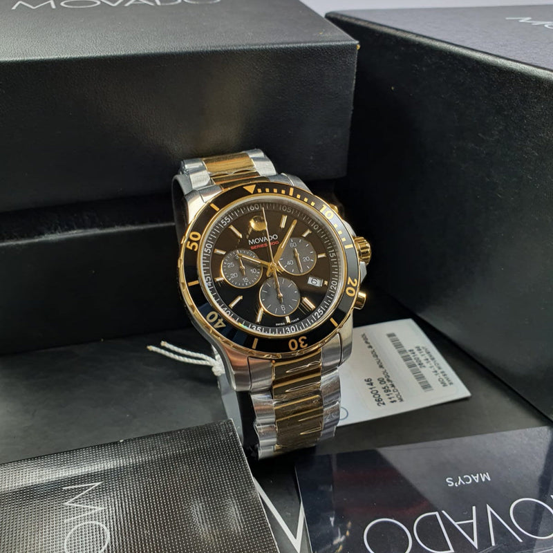 Shop Movado Series 800 Chronograph Black Dial Two Tone Steel Strap Watch For Men - 2600146 in USA