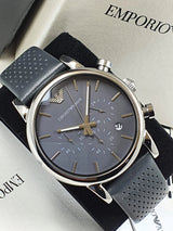 Emporio Armani Luigi Chronograph Blue Dial Black Leather Strap Watch For Men - AR1736 Buy Now By Emporio Armani