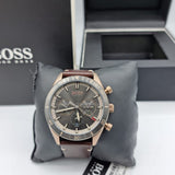 Hugo Boss Santiago Chronograph Grey Dial Brown Leather Strap Watch for Men - 1513861