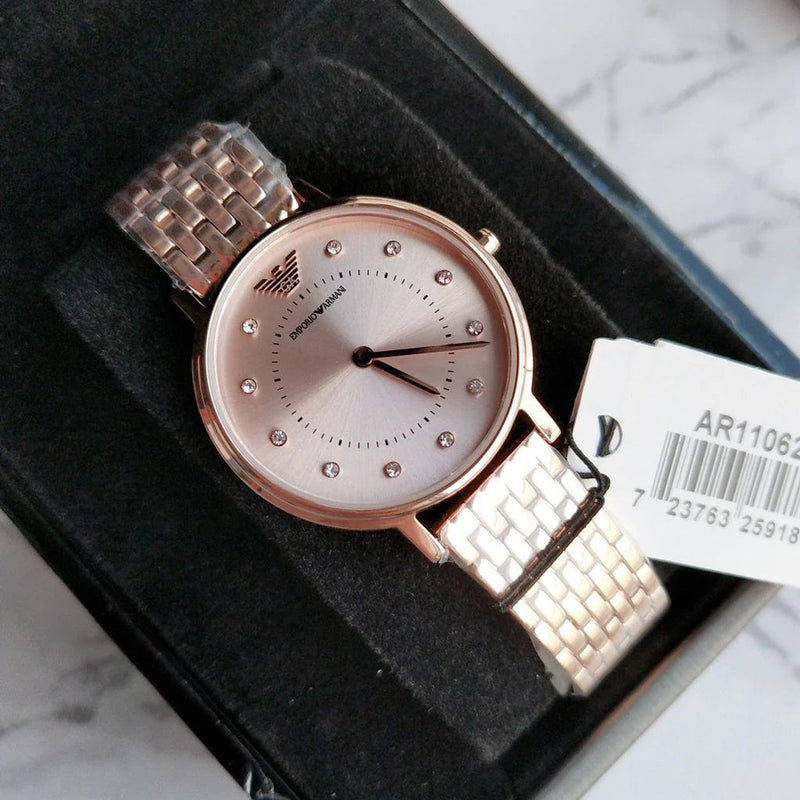 Emporio Armani Dress Quartz Rose Gold Dial Rose Gold Steel Strap Watch For Women - AR11062 Buy Now By Emporio Armani