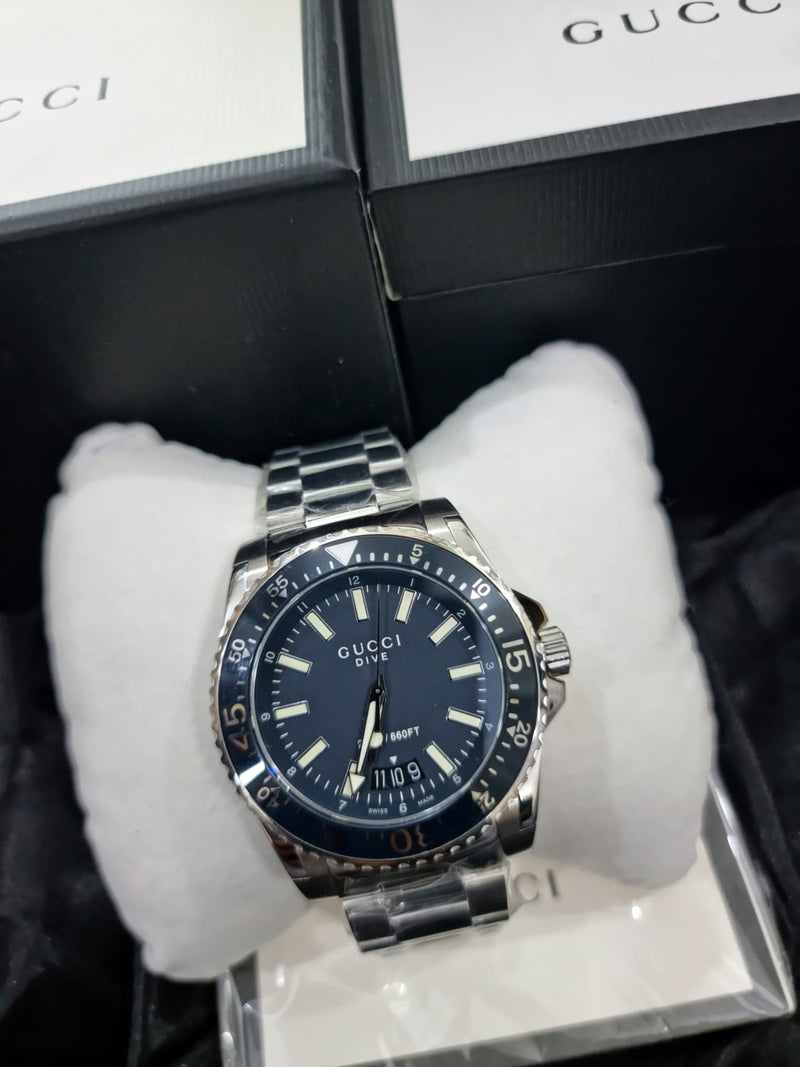 Shop Gucci Dive Analog Blue Dial Silver Steel Strap Watch For Men - YA136203 in USA