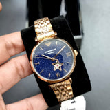 Emporio Armani Meccanico Gianni T Bar Blue Dial Rose Gold Steel Strap Watch For Women - AR60043