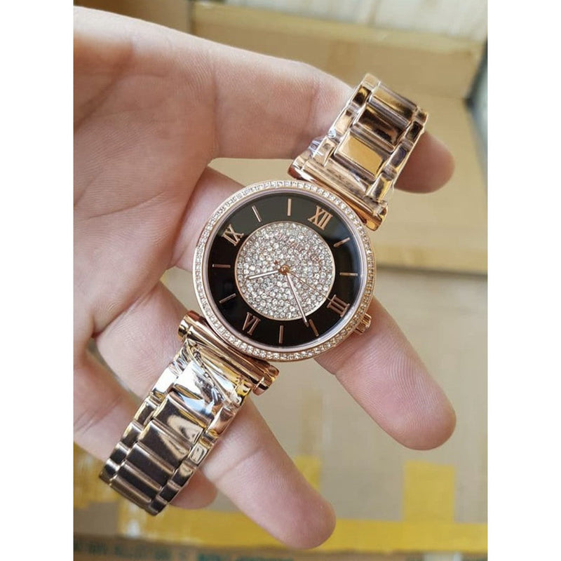 Michael Kors Catlin Black Dial Rose Gold Steel Strap Watch for Women - MK3339 Buy Now By Michael Kors