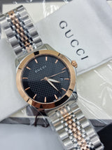 Shop Gucci G Timeless Black Dial Two Tone Steel Strap Watch For Men - YA126410 in USA