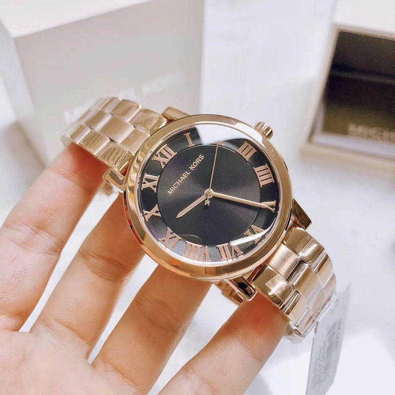 Michael Kors Noire Black Dial Rose Gold Steel Strap Watch for Women - MK3585 Buy Now By Michael Kors