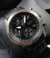 Hugo Boss Aero Chronograph Black Dial Black Leather Strap Watch for Men - 1513770 Buy Now By Hugo Boss