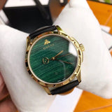 Shop Gucci Le Marche Des Merveilles Quartz Green Dial Black Leather Strap Watch For Women - YA126463 in USA
