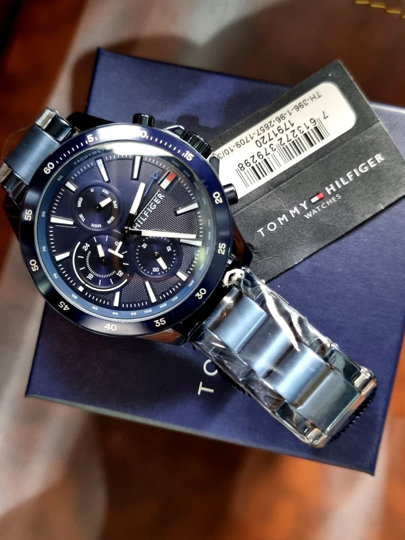 Shop Tommy Hilfiger Bank Quartz Blue Dial Blue Steel Strap Watch for Men - 1791720 in USA