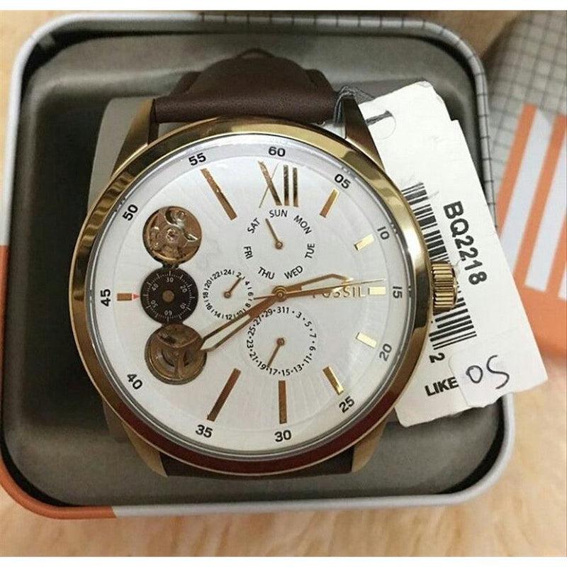 Fossil Flynn Twist Mechanical White Dial Brown Leather Strap Watch for Men - BQ2218 Buy Now By Fossil