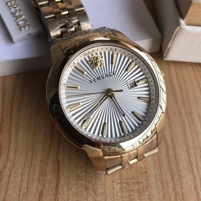 Versace V-Urban Quartz White Dial Gold Steel Strap Watch For Men - VELQ00719 Buy Now By Versace