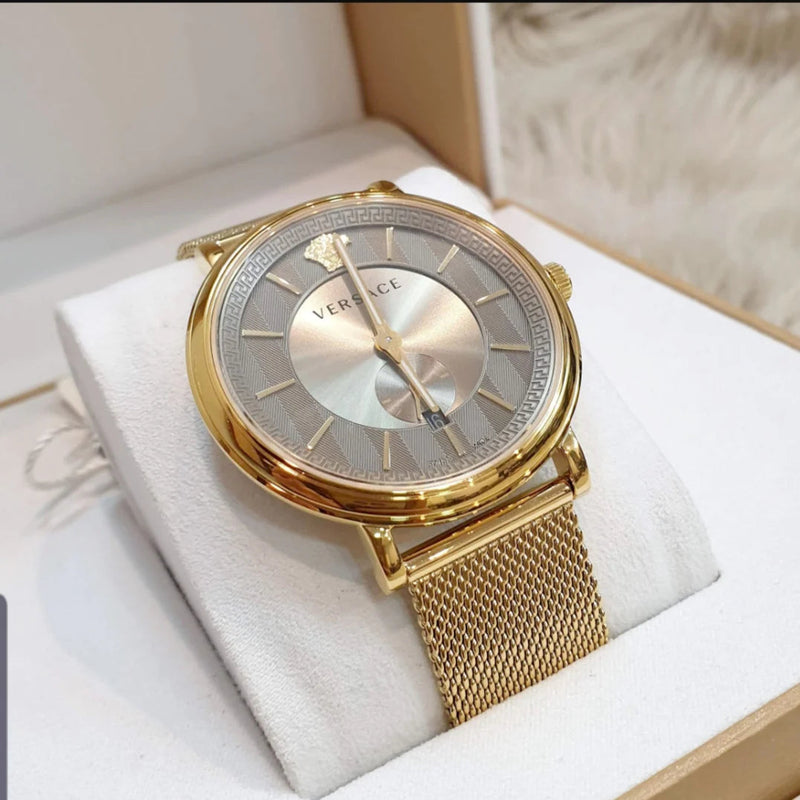 Versace V Circle Quartz Gold Dial Gold Mesh Bracelet Watch For Men - VBQ070017 Buy Now By Versace