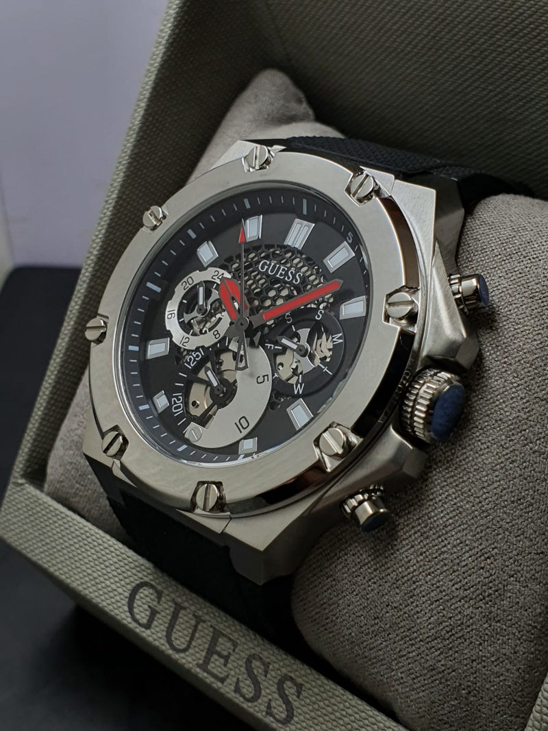 Guess Third Grear Multi Function Black Dial Black Rubber Strap Watch for Men- GW0334G1 Buy Now By Guess