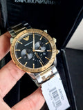 Emporio Armani Chronograph Black Dial Two Tone Steel Strap Watch For Men - AR11521