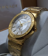 Versace Greca Silver Dial Gold Steel Strap Watch for Men - VEVI00520 Buy Now By Versace