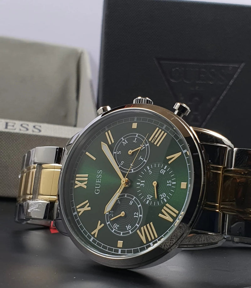 Shop Guess Hendrix Green Dial Two Tone Steel Strap Watch For Men - GW0066G2 in USA
