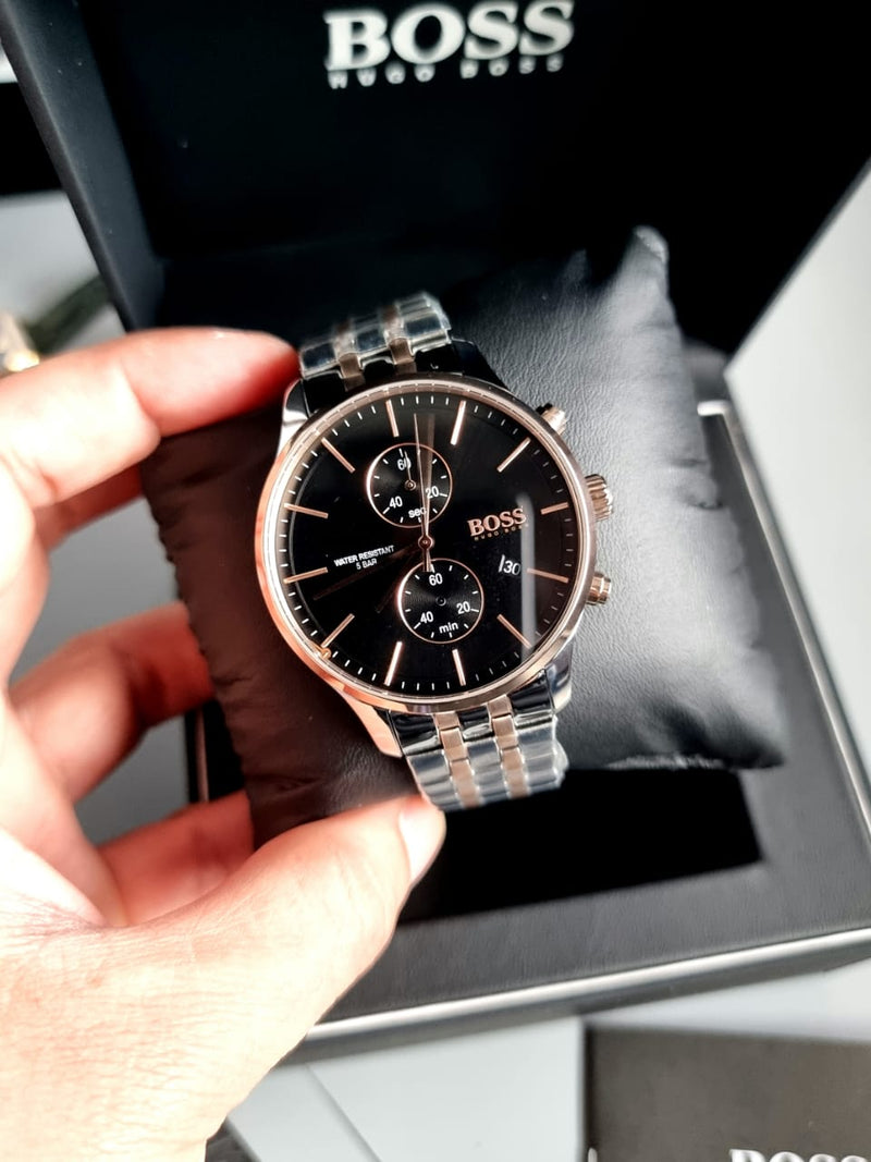 Shop Hugo Boss Champion Black Dial Silver Steel Strap Watch for Men - 1513871 in USA