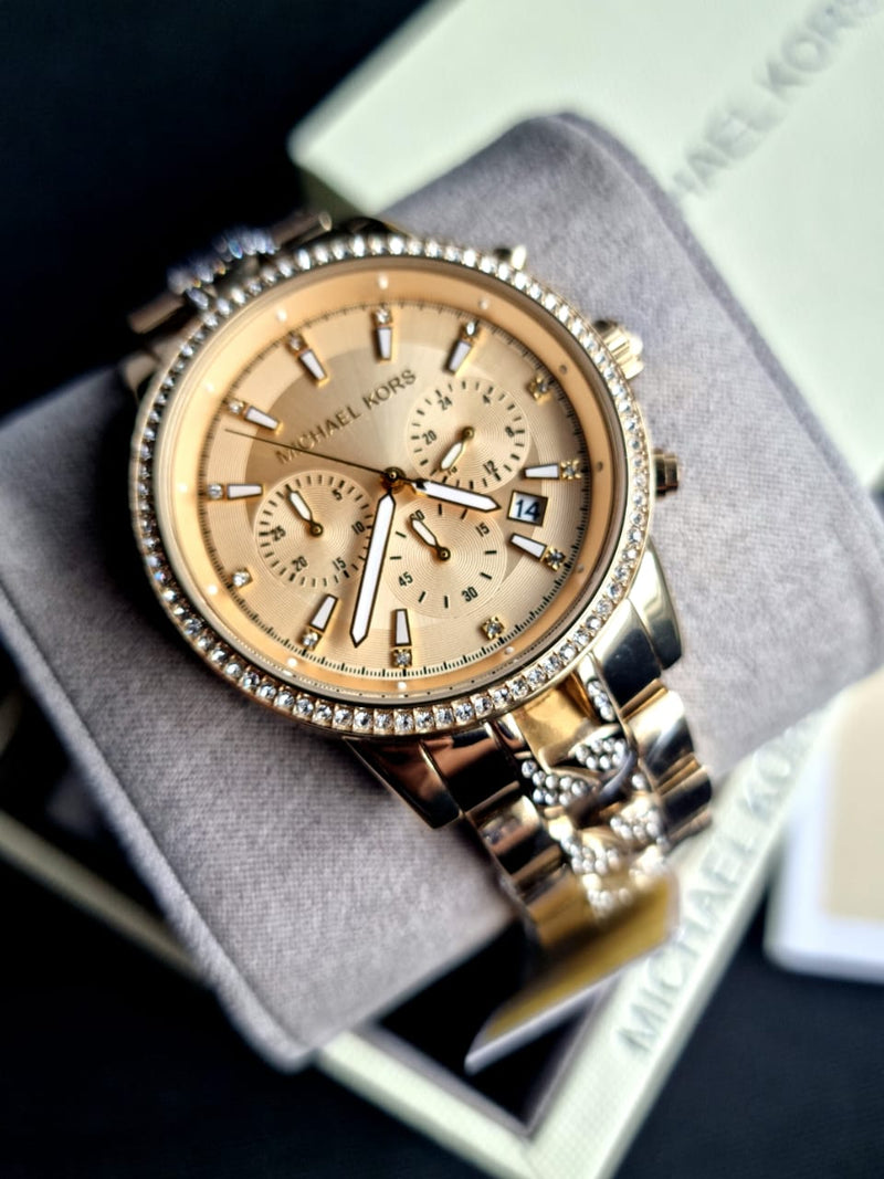 Michael Kors Ritz Chronograph Gold Dial Gold Steel Strap Watch For Women - MK6937 Buy Now By Michael Kors