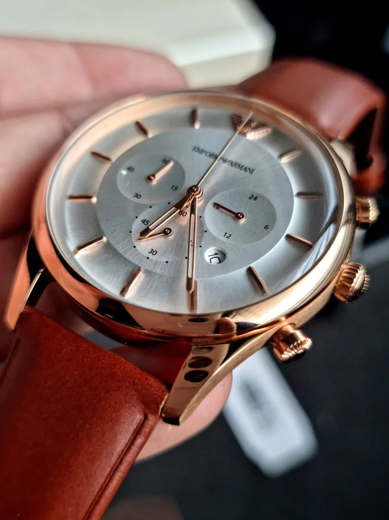 Emporio Armani Quartz Silver Dial Brown Leather Strap Watch For Men - AR11043 Buy Now By Emporio Armani