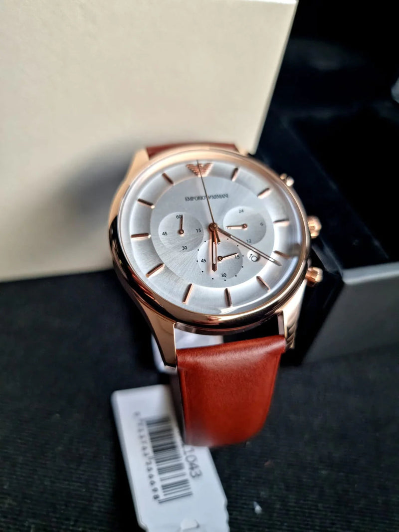 Emporio Armani Quartz Silver Dial Brown Leather Strap Watch For Men - AR11043 Buy Now By Emporio Armani
