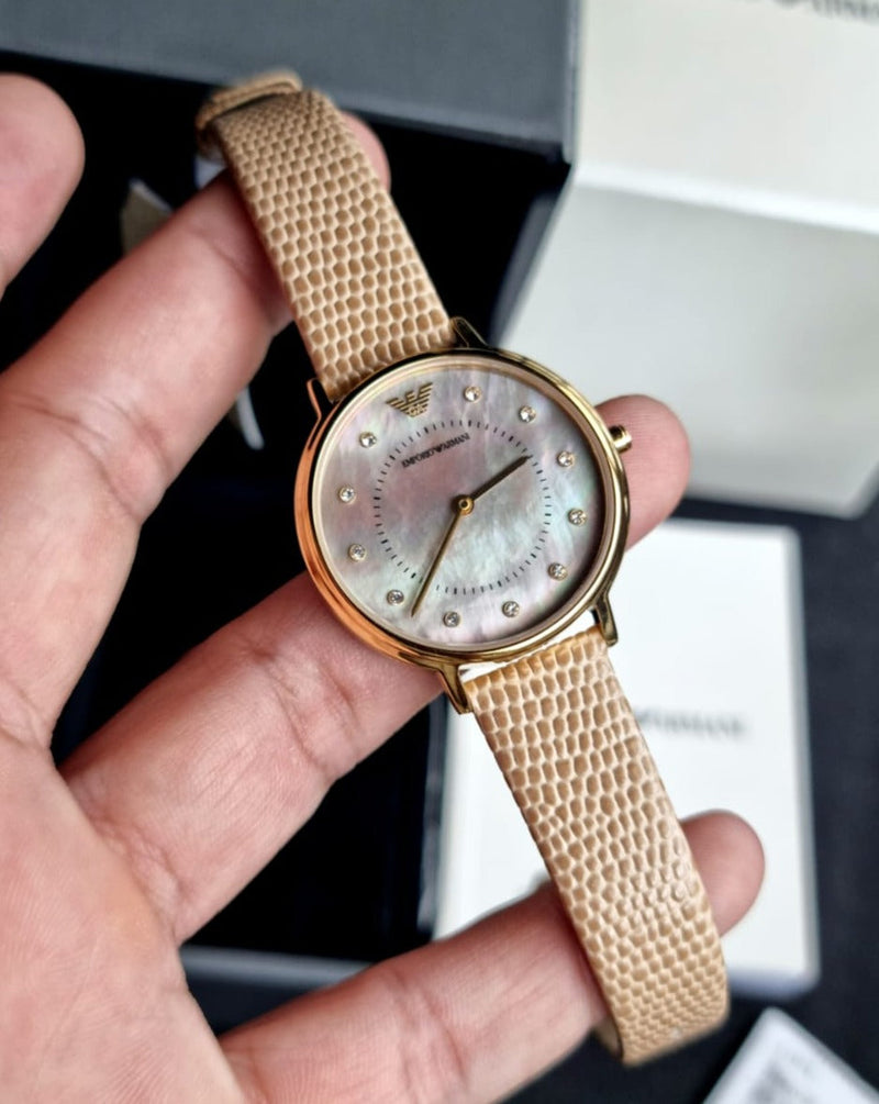 Emporio Armani Kappa Quartz Mother of Pearl Taupe Dial Brown Leather Strap Watch For Men - AR11151 Buy Now By Emporio Armani
