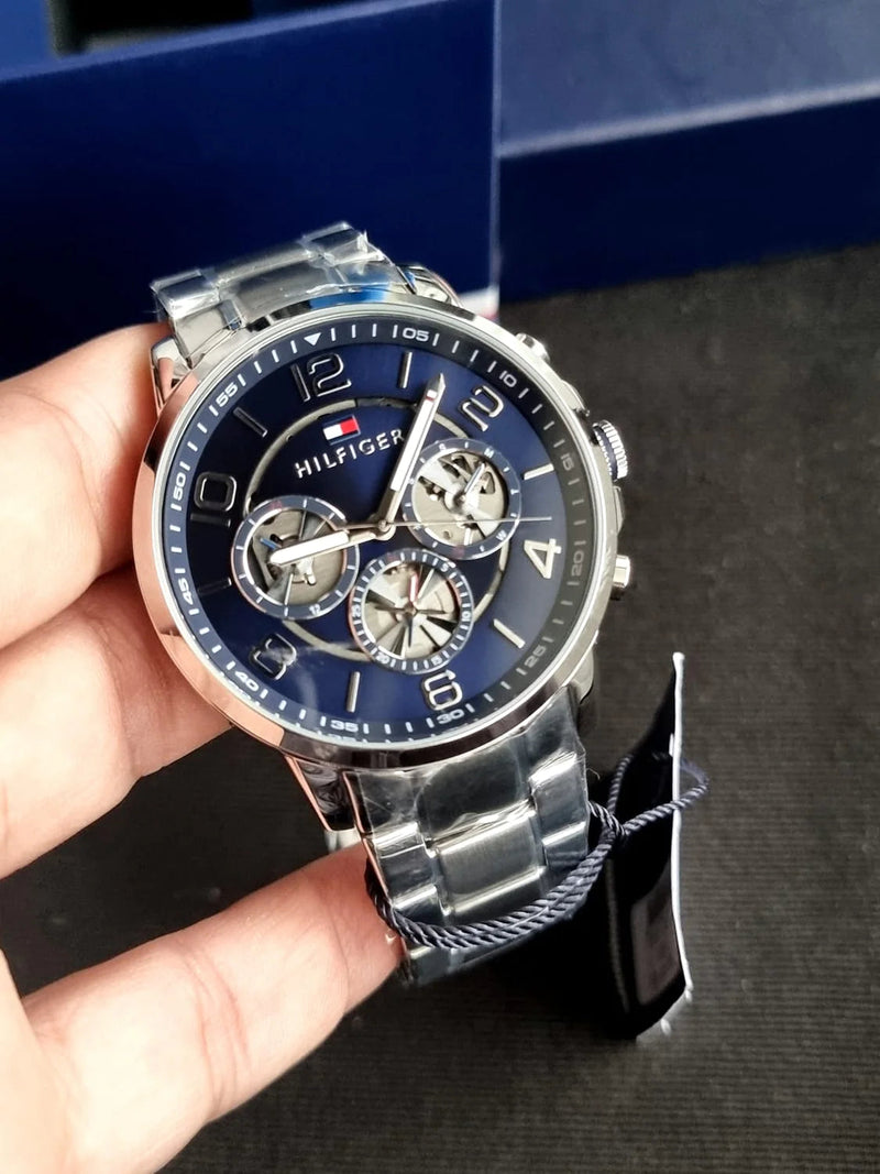 Tommy Hilfiger Keagan Blue Dial Silver Steel Strap Watch for Men - 1791293
