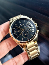 Tommy Hilfiger Baker Chronograph Black Dial Gold Steel Strap Watch for Men - 1710447 Buy Now By Tommy Hilfiger