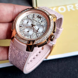 Michael Kors Sidney Multifunction White Dial Pink Silicone Strap Watch For Women - MK7222 Buy Now By Michael Kors