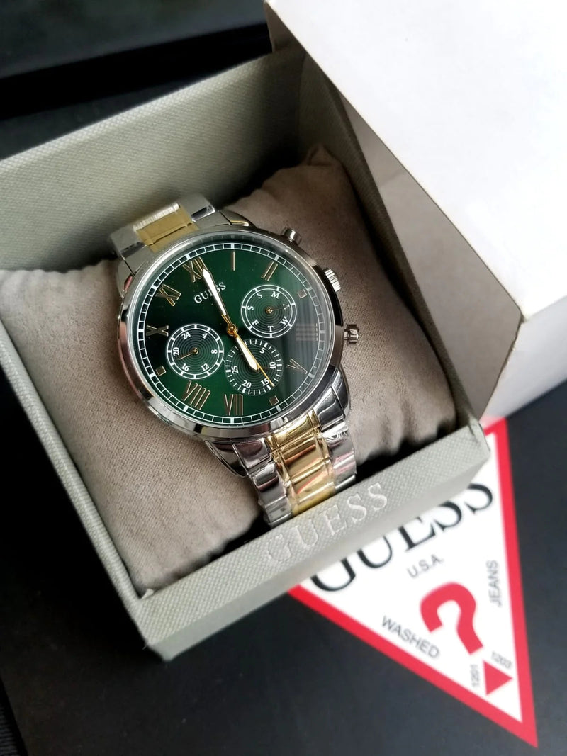 Shop Guess Hendrix Green Dial Two Tone Steel Strap Watch For Men - GW0066G2 in USA