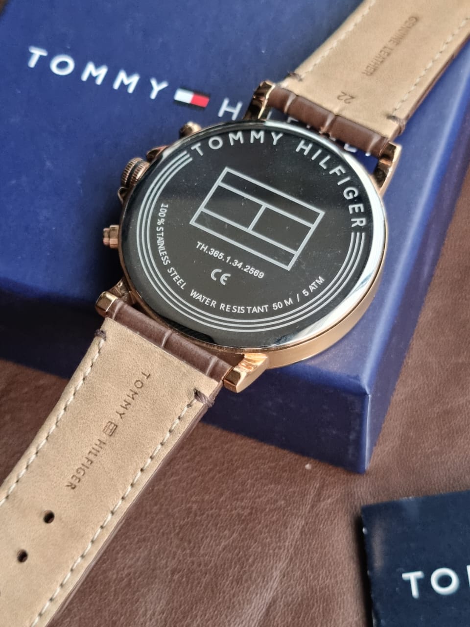 Tommy Hilfiger Daniel Black Dial Brown Leather Strap Watch for Men - 1710379