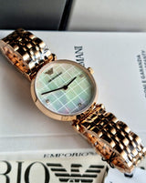 Emporio Armani Gianni T Bar Quartz Mother of Pearl Dial Rose Gold Steel Strap Watch For Women - AR11385 Buy Now By Emporio Armani