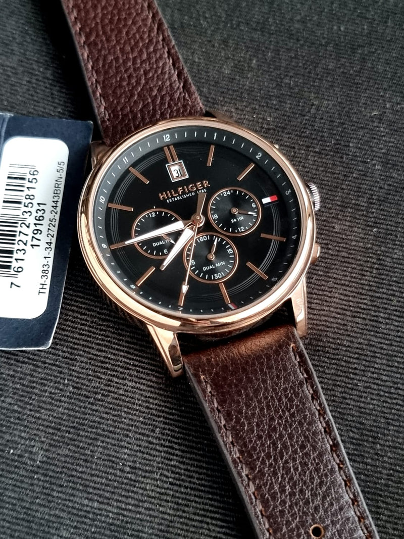Tommy Hilfiger Multi Function Chronograph Black Dial Brown Leather Strap Watch for Men - 1791631 Buy Now By Tommy Hilfiger