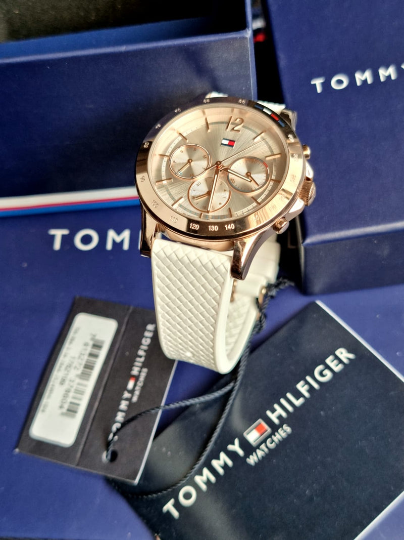 Shop Tommy Hilfiger Angela Silver Dial Cream Leather Strap Watch for Women - 1782123 in USA