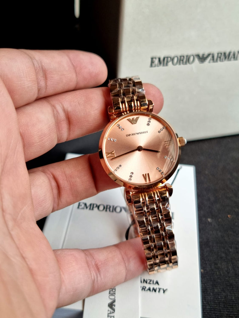 Emporio Armani Arianna Analog Mother of Pearl Dial Rose Gold Steel Strap Watch For Women - AR11196 Buy Now By Emporio Armani