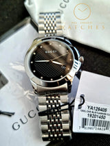 Shop Gucci G Timeless Diamonds Black Dial Silver Steel Strap Watch For Men - YA126405 in USA