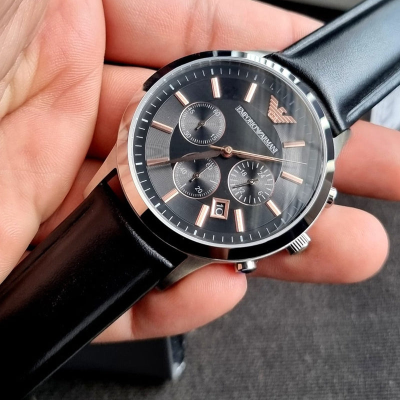 Emporio Armani Giovanni Analog Black Dial Black Leather Strap Watch For Men - AR11431 Buy Now By Emporio Armani