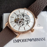 Emporio Armani Meccanico Automatic White Dial Brown Leather Strap Watch For Men - AR60027